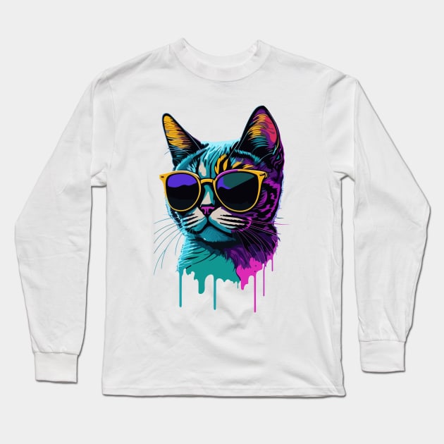 Cat with Sunglasses Long Sleeve T-Shirt by ReaBelle
